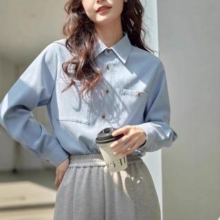 【米蘭精品】現貨+預購 襯衫長袖上衣(韓系POLO領通勤春季女裝2色74km77)