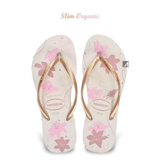 【havaianas 哈瓦仕】女拖鞋 Slim Organic 米底金帶(女人字拖 防水拖鞋 巴西拖鞋)