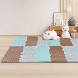 【MOMOTARO 桃太郎地墊】台灣製極厚2.5CM拼接超Q樹葉紋32x32無毒防滑巧拼地墊-附邊條(16片裝-約0.5坪)