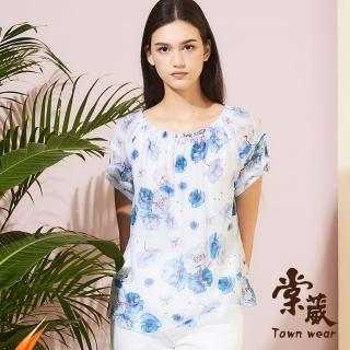 【TOWN’WEAR 棠葳】浪漫天絲棉印花上衣(中大尺碼/女上衣/女上著/短袖/透膚/滿版/休閒/棉質/涼感)