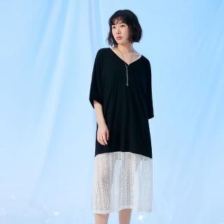 【OB 嚴選】涼感V領寬鬆莫代爾七分袖長版上衣 《AB20159》
