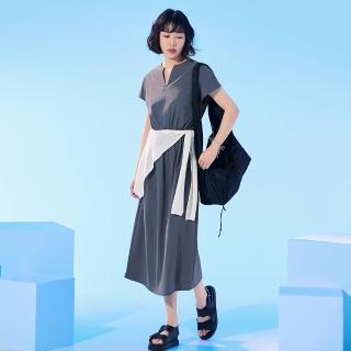 【OB 嚴選】涼感抗UV調節腰冰河系防曬V領短袖洋裝 《DA10390》