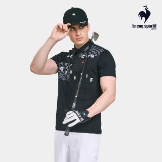 【LE COQ SPORTIF 公雞】官方直營 高爾夫系列 男款黑色吸濕排汗功能防曬彈性伸縮剪裁短袖POLO衫 QGV2T202