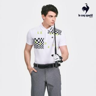【LE COQ SPORTIF 公雞】高爾夫系列 男款白色吸濕排汗功能防曬彈性伸縮剪裁短袖POLO衫 QGV2T202