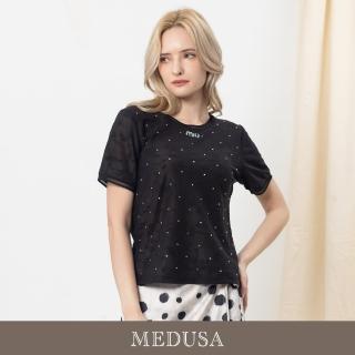 【MEDUSA 曼度莎】現貨-水鑽點點緹花微透上衣（M-2L）｜女上衣 氣質上衣 短袖上衣(601-30101)