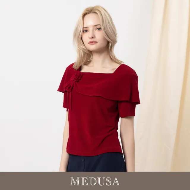 【MEDUSA 曼度莎】現貨-雅韻玫瑰抓褶蓋肩上衣 - 2色（M-XL）｜女上衣 優雅上衣 小禮服(601-33501)