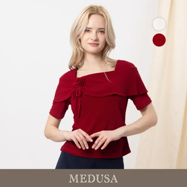 【MEDUSA 曼度莎】現貨-雅韻玫瑰抓褶蓋肩上衣 - 2色(M-XL)|女上衣 優雅上衣 小禮服(601-33501)
