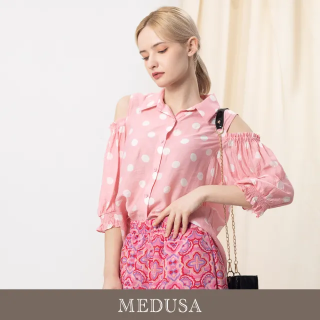 【MEDUSA 曼度莎】現貨-粉嫩波點露肩襯衫 - 2色（M-XL）｜女造型襯衫 露肩上衣 波點上衣(601-33301)