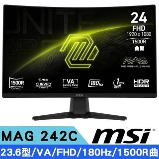 【MSI 微星】MAG 242C 23.6型 VA FHD曲面電競螢幕(16:9/180Hz/1500R/Adaptive-Sync)