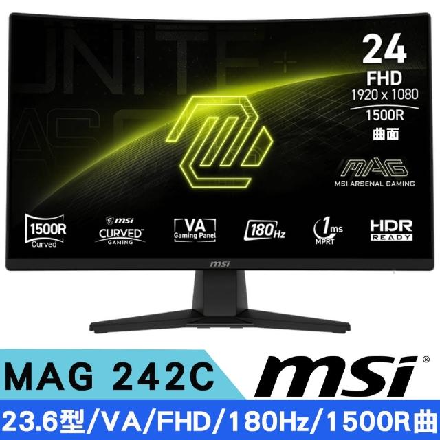 【MSI 微星】MAG 242C 23.6型 VA FHD曲面電競螢幕(16:9/180Hz/1500R/Adaptive-Sync)