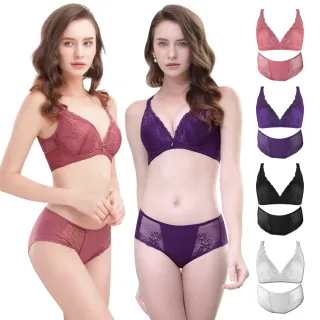 【尚芭蒂】2套組 W型鋼圈A-D/透肌鏤空蕾絲交叉美背兩穿成套內衣/多種穿法/內搭/外穿