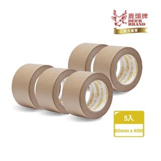 【DEER BRAND 鹿頭牌】牛皮紙膠帶5入組 60mmX40M(高黏/可書寫/環保可回收)
