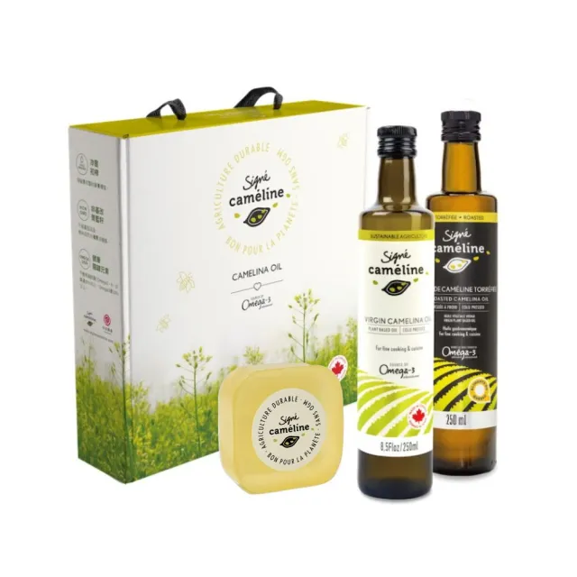 【Signe Cameline】加拿大薺藍籽油冷壓+焙香+香皂禮盒組(250mL X 2瓶+薺藍籽油香皂)