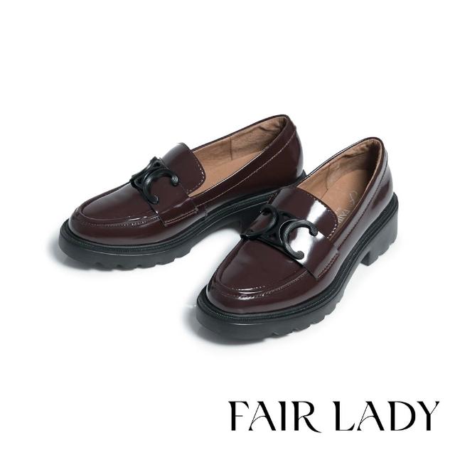 【FAIR LADY】小時光 復古雙C漆皮厚底樂福鞋(酒紅、552977)
