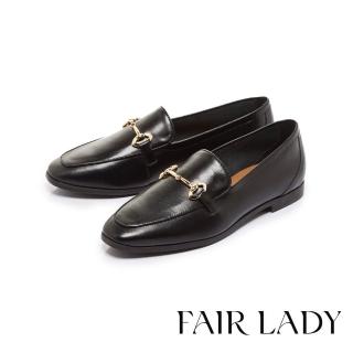 【FAIR LADY】小時光 時髦馬銜釦真皮平底樂福鞋(黑、522454)