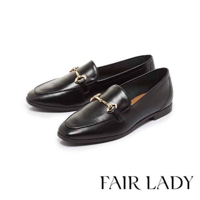 【FAIR LADY】小時光 時髦馬銜釦真皮平底樂福鞋(黑、522454)
