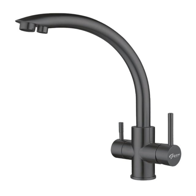 【GESAI 格賽】無鉛304不鏽鋼霧黑三用廚房龍頭B-10133-LT5(可配合安裝三用水龍頭洗手龍頭無鉛龍頭廚房龍頭)