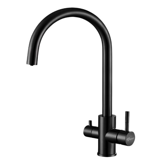 【GESAI 格賽】霧黑304不鏽鋼三用檯面龍頭真空電鍍B-10123-LT5(可配合安裝三用龍頭/洗手台龍頭/RO龍頭)