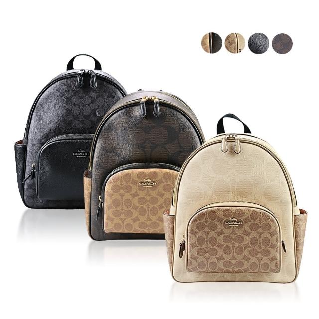 【COACH】經典LOGO PVC 拉鍊雙層多口袋後背包(多色任選)