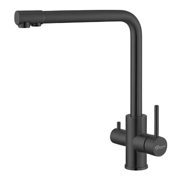 【GESAI 格賽】霧黑304不鏽鋼檯面龍頭真空電鍍B-10123-LT5(可配合安裝三用龍頭/RO龍頭/檯面龍頭)