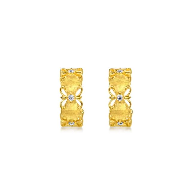 【點睛品】復古鏤空 黃金鑽石耳環(一對)