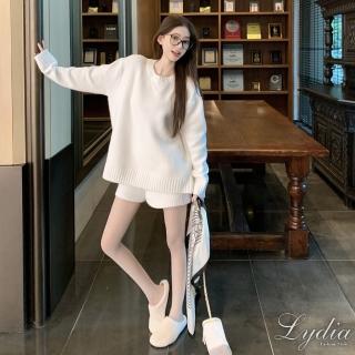 【Lydia】現貨 針織套組 新款韓系慵懶風寬鬆針織套裝 針織上衣+針織短褲(奶白色 Free)