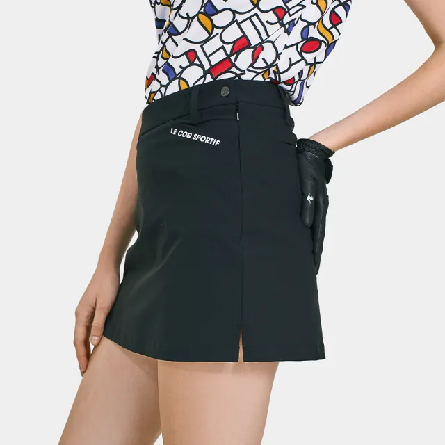 【LE COQ SPORTIF 公雞】高爾夫系列 女款黑色拼接運動休閒高爾夫短裙QLV8T701