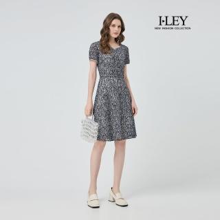 【ILEY 伊蕾】撞色花朵蕾絲收腰洋裝(深藍；M-2L；1252017177)