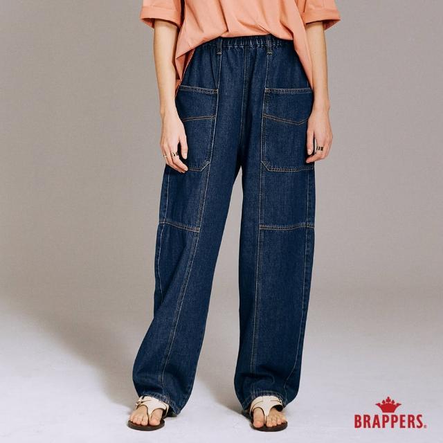 【BRAPPERS】女款 Boy friend系列-高腰全棉大直筒褲(深藍)