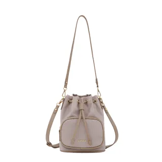 【KINAZ】雙背帶拼接皮革輕量尼龍肩背斜背水桶包-貝殼粉-企鵝系列