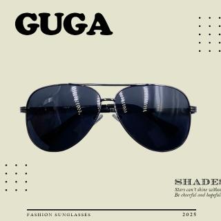 【GUGA】偏光金屬太陽眼鏡 經典飛行員款(簡約大方 鏡面大修飾臉型 防曬抗眩光)