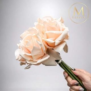 【Floral M】手感保濕安娜玫瑰香檳橙仿真花材（5入組）(人造花/塑膠花/假花/裝飾花)
