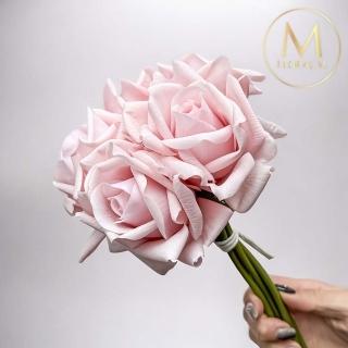【Floral M】手感保濕安娜玫瑰氣質粉仿真花材（5入組）(人造花/塑膠花/假花/裝飾花)