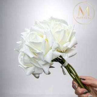 【Floral M】手感保濕安娜玫瑰優雅白仿真花材（5入組）(人造花/塑膠花/假花/裝飾花)