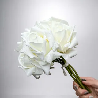 【Floral M】手感保濕安娜玫瑰優雅白仿真花材（5入組）(人造花/塑膠花/假花/裝飾花)