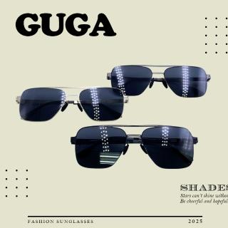 【GUGA】偏光金屬太陽眼鏡 薄鋼方框飛行員款(抗UV鏡片 雙橫梁設計 剛毅線條 抗敏)