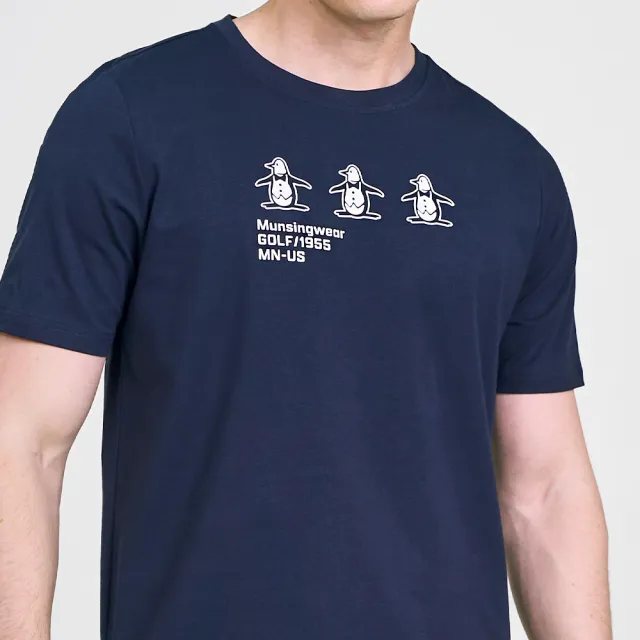 【Munsingwear】企鵝牌 男款藏青色企鵝排排站棉彈性舒適百搭短袖T SHIRT MGVL2508