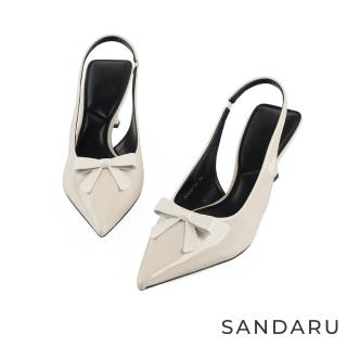 【SANDARU 山打努】跟鞋 尖頭蝴蝶結後鏤空中跟鞋(杏)