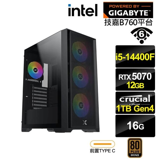 【技嘉平台】i5十核GeForce RTX 5070{彩神星LD6C}電競電腦(i5-14400F/B760/16G/1TB/WIFI)