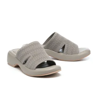 【MELROSE】美樂斯 簡約率性純色飛織布厚底拖鞋(灰)