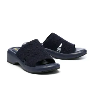 【MELROSE】美樂斯 簡約率性純色飛織布厚底拖鞋(藍)