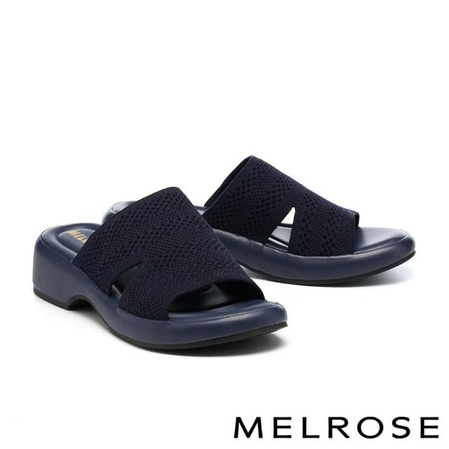 【MELROSE】美樂斯 簡約率性純色飛織布厚底拖鞋(藍)