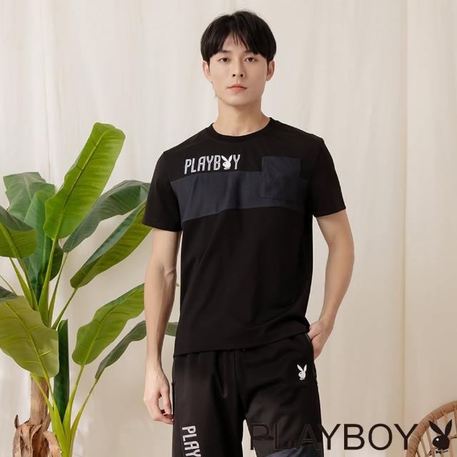 【PLAYBOY】天絲輕量涼感拼接上衣(黑色)