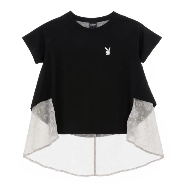 【PLAYBOY】寬鬆塗鴉雪紡拼接上衣(黑色)