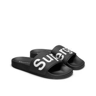 【SUPERGA】男拖鞋 男鞋 一字拖 黑白 大LOGO拖鞋 室內外拖鞋 外出拖鞋 義大利國民鞋(S111I3W-910)