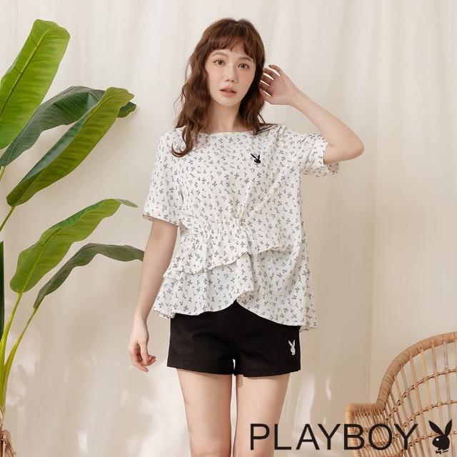 【PLAYBOY】簡約緞面側邊抽繩上衣(白色)