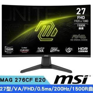 【MSI 微星】MAG 276CF E20 27型 VA FHD曲面電競螢幕(200Hz/HDR/0.5ms/1500R曲)