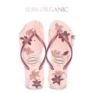 【havaianas 哈瓦仕】女款拖鞋 Slim Organic 粉金(女人字拖 防水拖鞋 巴西拖鞋)