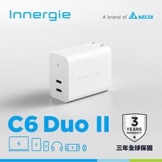 【Innergie】C6 Duo II 摺疊版 67W 2孔 USB-C充電器 白(3年全球保固/GaN氮化鎵)