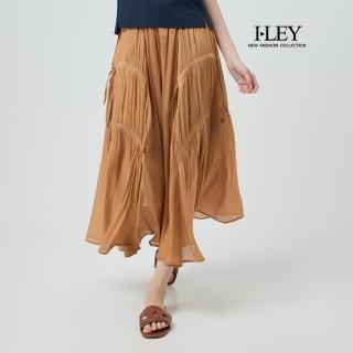 【ILEY 伊蕾】抽繩造型金屬緞面中長裙(金；M-XL；1252522303)